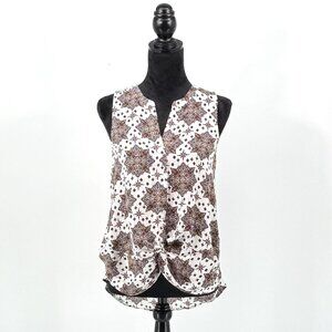 Pink Rose Scrunched Geometric Print Sleeveless Top Size M